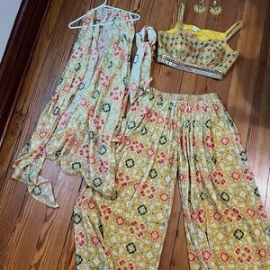 Indian Celebration Set - Matching Jacket, Blouse, Palazzo Pants, and Earrings
